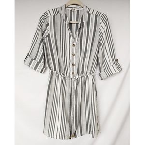 Hint of Blush Gray and White Striped Dress